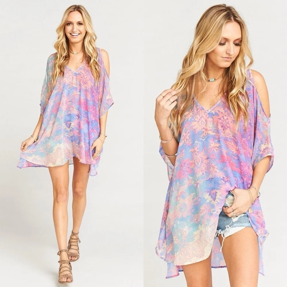 Show Me Your Mumu Kaftan Kimono Tunic Watercolor XS Colorful Fairycore Ethereal - Picture 2 of 12